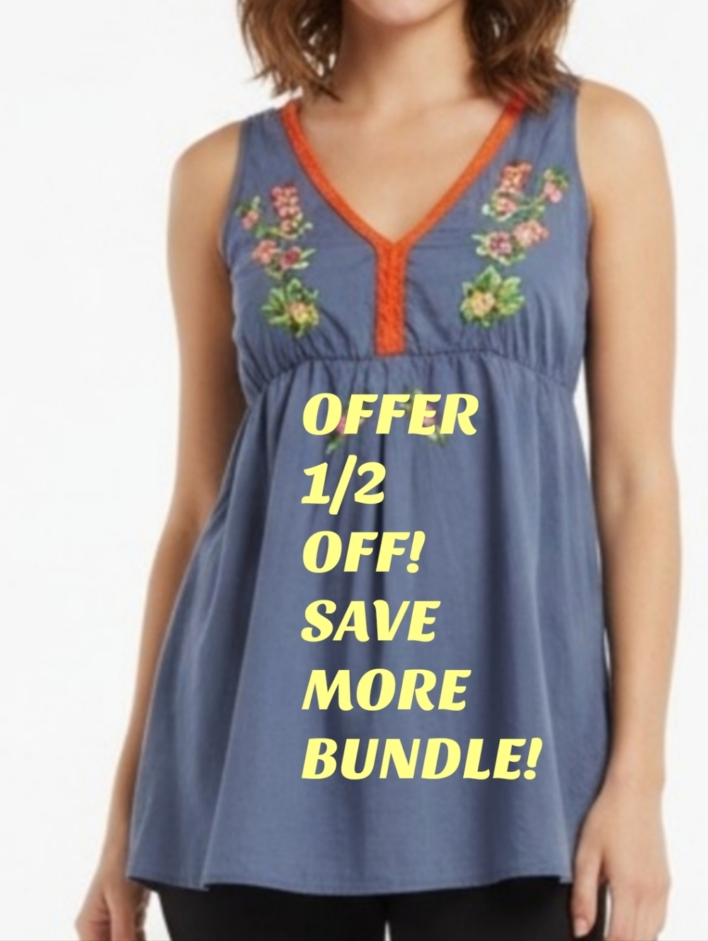 Old Navy Blue Embroidered Pullover Baby Doll Top